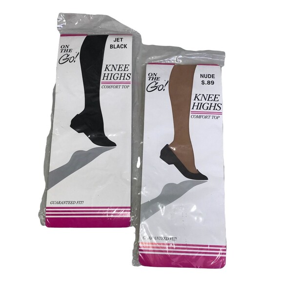 Lot Of  2 On The Go! Knee Highs Comfort Top 1-Nude 1-Jet Black Size - 8 1/2-11 - Picture 1 of 7